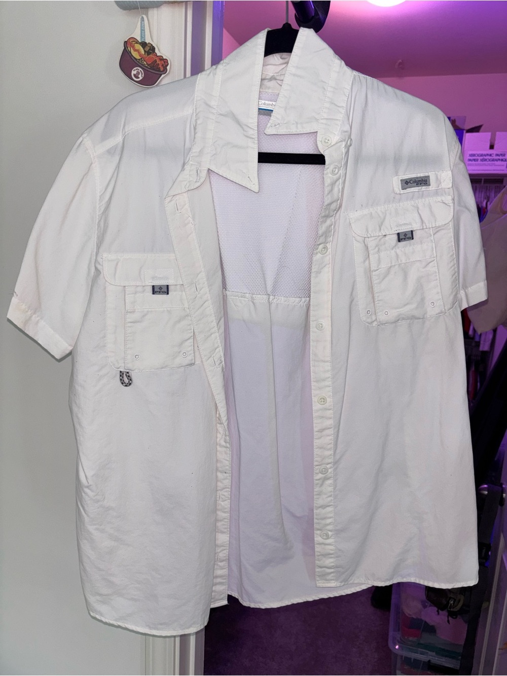 Columbia White Short-Sleeve Venting Fishing Shirt